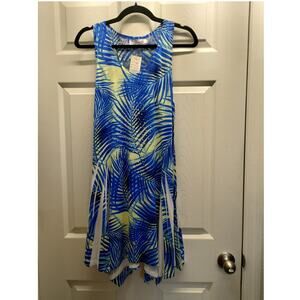 NWT India Boutique One Size Blue Palm Tree Embellished Asymmetric Hem Tank Dress